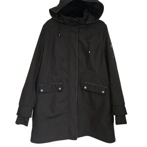 Rickis Black Hooded Parka‎ Jacket with Zipper Accents and Thumbholes XL